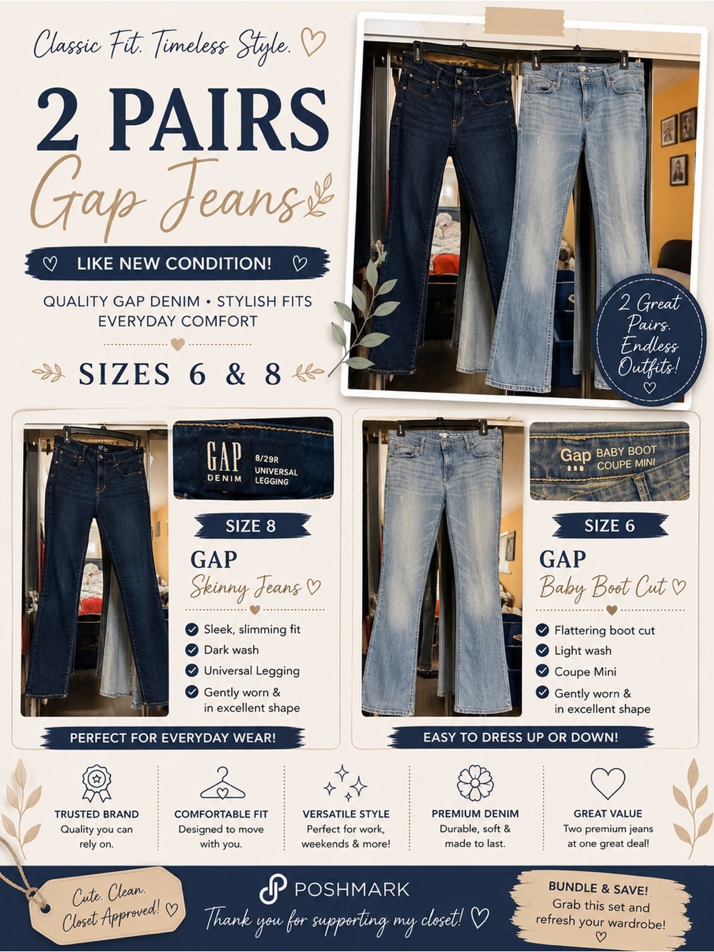 GAP Baby Boot & Skinny Jeans - Dark Blue & Light Blue